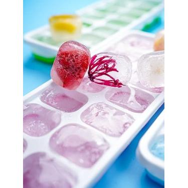 Imagem de Forma quadrada para cubos de gelo 6/14 cavidades, fundo macio de silicone com tampa de liberação fácil, caixa de gelo caseira (azul 19 cm)