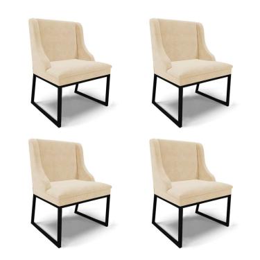 Imagem de Cadeira Sala de Jantar Industrial Preto Kit 4 Liz Suede Bege D03 - D`Rossi