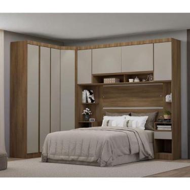 Imagem de Quarto Casal Guarda Roupas Mesas De Cabeceira 426cm Veneza Avelã Pf/ar
