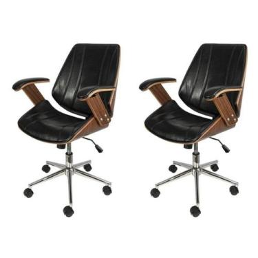 Imagem de Kit 2 Cadeiras Escritório Diretor material sintético e Madeira Bergen 