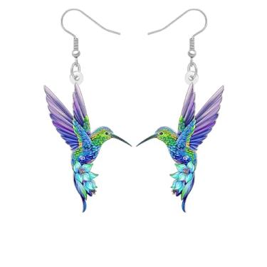 Imagem de Brincos pendentes de beija-flor de acrílico azul para mulheres, joias hipoalergênicas, pingentes de primavera e verão, Medium, Acrílico Aço inoxidável, Sem pedra preciosa