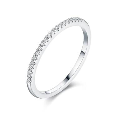Imagem de Elegante anel de casamento prata com zircônia cúbica - Aliança empilhável Half Eternity para mulheres, 7, Metal, Sem pedra preciosa
