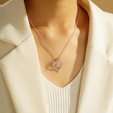 Imagem de Colar feminino com inicial de prata, presente de aniversário de Natal, presente de aniversário para sua esposa, mãe, amiga, delicado amor, coração e pingente de rosa, letra A-Z, hipoalergênico, não