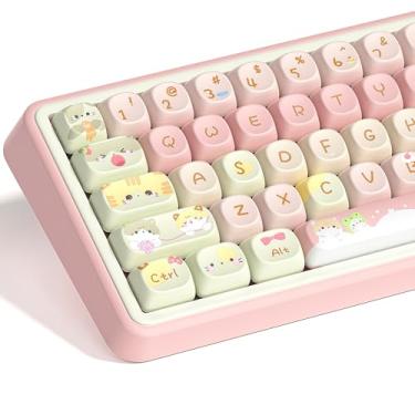 Imagem de dagaladoo Conjunto de teclas PBT, teclas de perfil MOA fofas, teclas rosa 60% 75% 100%, tampas de teclado de sublimação de tinta, 134 teclas personalizadas para teclado mecânico Gateron MX Switchs