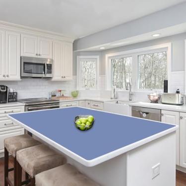 Imagem de Tapetes de silicone para balcão de cozinha, 120 cm x 80 cm, grande, resistente ao calor, ilha de cozinha, impermeável, tapete protetor de bancada, antiderrapante, extra grande, azul lago