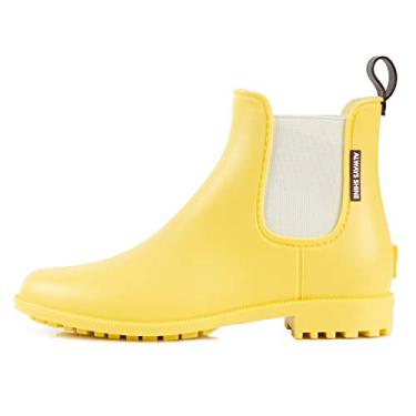 Imagem de Planone Botas de chuva curtas para mulheres e sapatos de jardim impermeáveis, botas de chuva Chelsea antiderrapantes para mulheres com palmilhas confortáveis, sapatos elegantes de chuva no tornozelo e sapatos de trabalho ao ar livre foscos., Cream Yellow, 8