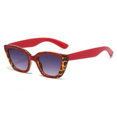 Imagem de Óculos de sol femininos luxuosos com estampa de leopardo retrô, gradiente, espelhado, estilo olho de gato, design moderno, casual, masculino, UV400 (leopardo vermelho, roxo)