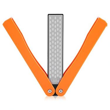 Imagem de Pedra de afiar dupla face, ferramenta portátil de acampamento ao ar livre com design dobrável, para cortador de tesoura de cozinha (amarelo)