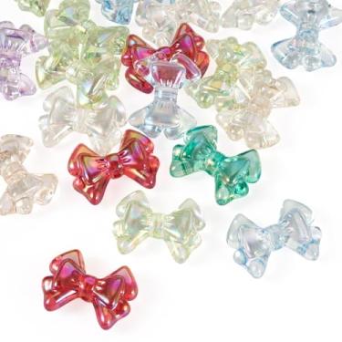 Imagem de Spritewelry 20 peças de contas de laço de acrílico para chaveiro, contas coloridas e fofas com laço iridescente, espaçador, artesanato, contas de laço para fazer joias, colar de pulseira