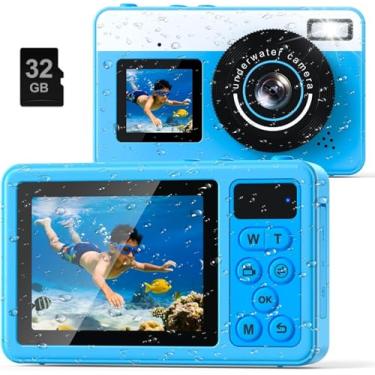 Imagem de Câmera impermeável 4K, câmera digital subaquática, câmera flutuante de 3 m para mergulho com snorkel, surf, natação e caiaque, selfie de tela dupla, foco automático, zoom de 18x, luz de preenchimento