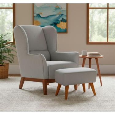 Imagem de Poltrona Dekorien Milena Com Puff Alto Acabamento Decoração, Linho Cin