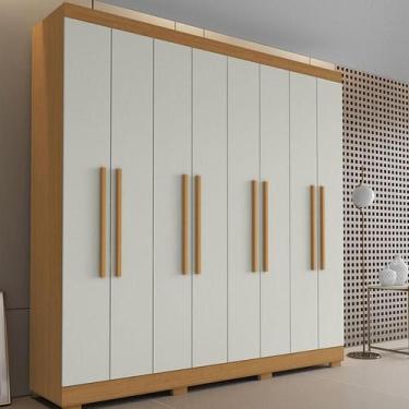 Imagem de Guarda Roupa Casal Ambiente Porto 8 Portas 4 Gavetas Freijó Baunilha -