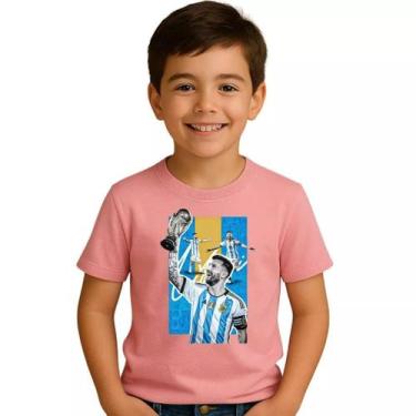 Imagem de Camiseta Infantil 100 Algodão Lionel Messi Goat Futebol Tamanho 2 ao 1