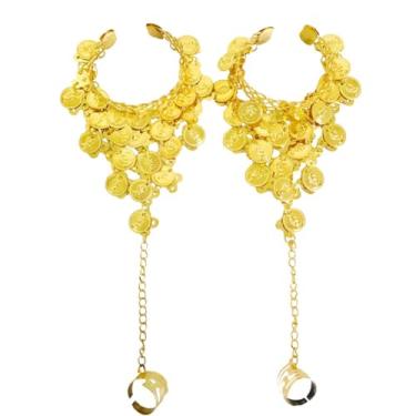Imagem de VANTOBEST 2 peças, pulseira de moedas triangulares douradas para dança do ventre, pulseira de pulso, acessório de performance de dança indiana, bijuteria para mulheres