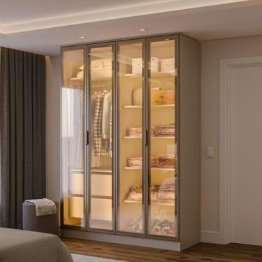 Imagem de Guarda-roupa 4 Portas Reflecta com Led 100% Mdf Orion CabeCasa Madeira