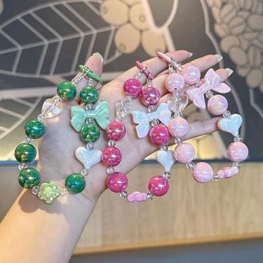 Imagem de Cordão de telefone colorido com contas pulseira de pulso moda flor coração pulseira cordão de telefone celular chaveiro para mulheres (vermelho)