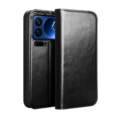 Imagem de POYUFRG Capa de couro genuíno para Xiaomi 17 Pro Max/17 Pro, capa de telefone carteira flip empresarial de alta qualidade com compartimentos para cartões, capa de suporte, preta, 17 Pro