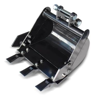 Imagem de DANWIWEE Acessório de caçamba de mini escavadeira de 400 mm, trincheiras de escavadeira adequadas para escavadeiras pequenas de 0,8 a 1,8 toneladas, mini caçamba de escavadeira com dentes de metal