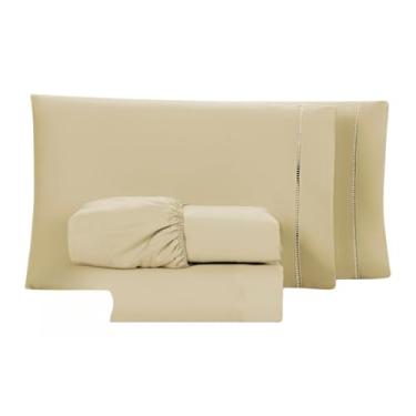 Imagem de Conjunto de lençóis com 04 peças de 400 fios, twin, queen e super soft king bed(Queen Caqui)