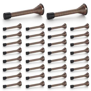 Imagem de Ravinte Rolhas de porta, pacote com 36 batentes de porta de mola com amortecedor de borracha, rolhas de porta de bronze polido a óleo para a parte inferior da porta
