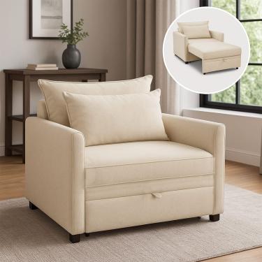 Imagem de Poltrona Cama Retrátil Solteiro Com Rodízio Cloe Bouclê E03 - D'rossi Bege