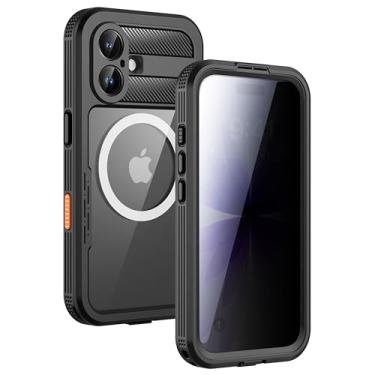 Imagem de Lanhiem Capa magnética para iPhone 17, protetor de tela de privacidade integrado, capa à prova d'água IP68 à prova de poeira, compatível com MagSafe, capa de telefone de corpo inteiro anti-espião para