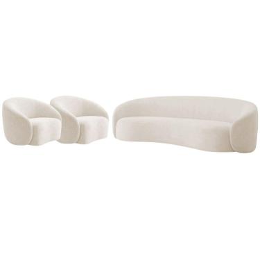Imagem de Kit Sofá 3 Lugares 180cm E 2 Poltronas Orgânica Luxo Recepção Amore Linho Adj Decor Bege