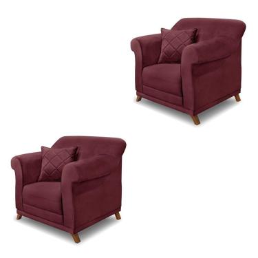 Imagem de Kit 2 Poltronas Decorativas C/2 Almofadas Veludo Vinho