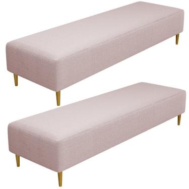 Imagem de Kit 02 Puffs Decorativo Sala De Estar Bali W01 Pés Palito 210x60cm Bouclê Rosê - Lyam Decor