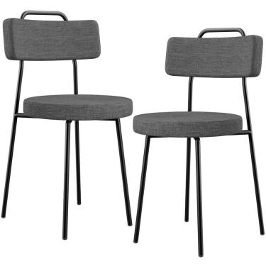 Imagem de Kit 02 Cadeiras Decorativas Estofada Sala De Jantar Barcelona L02 Linho Cinza Escuro