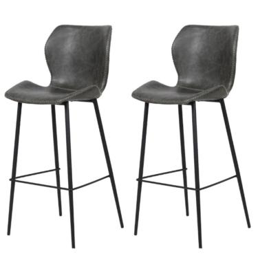 Imagem de Kit 2 Banquetas Altas Itajaí Rivatti Madeira Revestida Em Poliuretano (Pu) Cinza Chumbo Base Metal