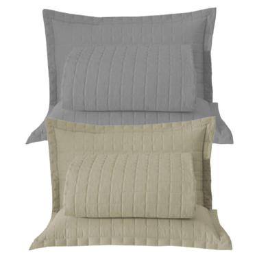 Imagem de Combo 2 Kit Cobre Leito Colcha Monaco Queen Dupla Face - Cinza - Cáqui