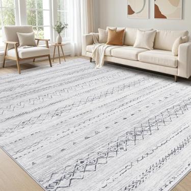 Imagem de cotiled Tapete de área para sala de estar, lavável e antiderrapante, tapete de área grande, tapete de piso baixo, macio, boêmio, casa de fazenda para quarto, sala de jantar, cinza, 1,5 x 20 m