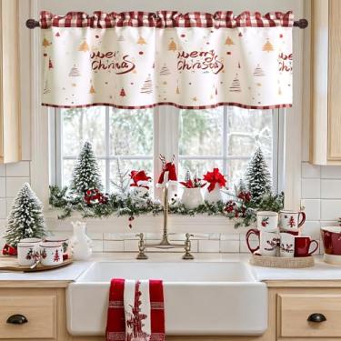Imagem de DWCN Saia de Natal para janelas, árvore de Natal vermelha com bolso para varão, cortinas para janelas sala de estar/porão 106,7 x 45,7 cm de comprimento, 1 painel