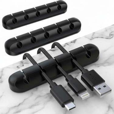 Imagem de Pacote com 3 organizadores de cabos, fácil gerenciamento de cabos adesivos, suporte de fio, organizador de fios, cabo carregador USB oculto ou organizado para casa, escritório, carro, mesa