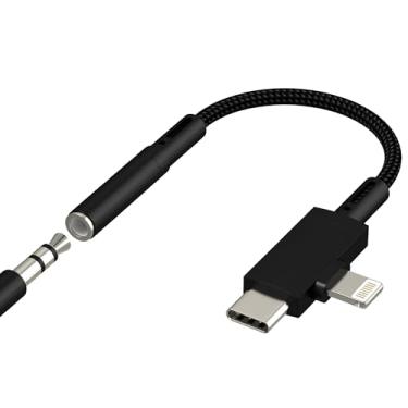 Imagem de Aux para USB C Lightning para Apple para iPhone 17 16 15 14 13 Pro Max (2 em 1) 3,5 mm adaptador de fone de ouvido dongle cabo de áudio compatível com Samsung S24 S25 para conversor de iPad, microfone
