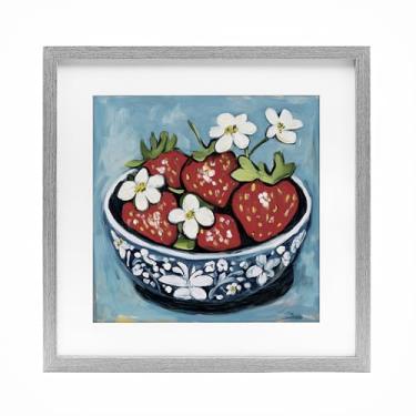 Imagem de Stupell Industries Strawberries in Blue Bowl Impressão emoldurada cinza sob vidro, design por Gina Kelly, 40,6 x 40,6 cm