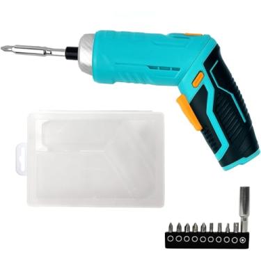 Imagem de Parafusadeira Elétrica 4.2V Portátil sem fio Bateria Recarregável Bivolt Chave de Fenda kit de Soquetes com Iluminação de LED Frontal - AZUL