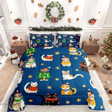 Imagem de Erosebridal Jogo de cama queen com desenho animado Feliz Natal, decoração de quarto de adolescentes, meninos e meninas, enchimento de edredom de animais kawaii, azul