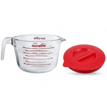 Imagem de Auralite Copo medidor de vidro borossilicato de 8 xícaras com tampa, copo medidor de vidro grande - Tigela de mistura de cozinha, copos de medida líquida, conjunto de utensílios de cozinha de vidro