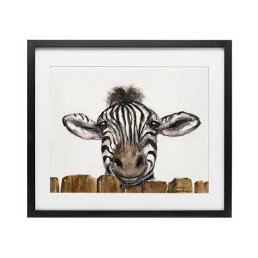 Imagem de Stupell Industries Linda zebra acima da cerca impressão emoldurada preta sob vidro, design por George Dyachenko, 17 x 21