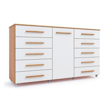 Imagem de Cômoda Imperial 1 Porta 10 Gavetas Off White e Freijó