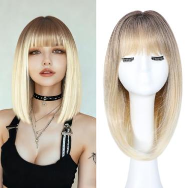 Imagem de Ailsa Toppers de cabelo liso de 35,5 cm para mulheres com queda de cabelo, cobertura total de 360°, peças de cabelo fofas naturais com franja de encaixe, fácil de usar