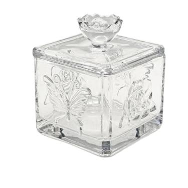 Imagem de Pote de vidro com estampa de borboleta em relevo europeu | Caixa de doces vintage com tampa para mesa de escritório, buffet de doces e decoração de festa | Armazena doces, biscoitos e pequenos itens