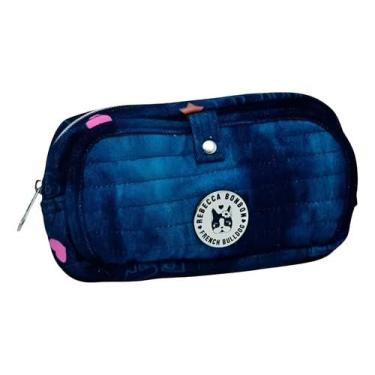 Imagem de Estojo Escolar Infantil Duplo Zíper, Quadrado em Jeans, para Menina