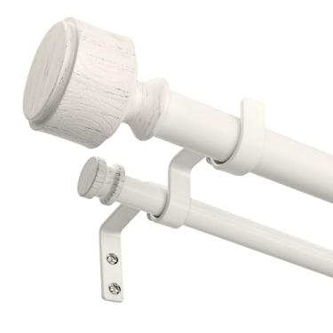 Imagem de Wolistsa Varão de cortina duplo de madeira branca antiga, varões de cortina duplos decorativos resistentes para janelas de 91 a 182 cm, varão de cortina duplo ajustável de fazenda de 2,5 cm com
