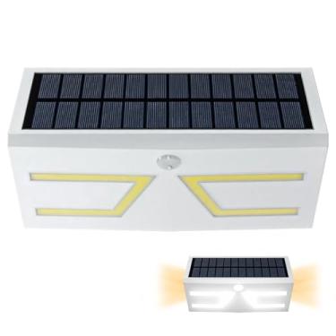 Imagem de Sensor de movimento, 3 modos de iluminação, luzes super brilhantes à prova d'água para quintal, luz LED alimentada por energia solar externa, design branco preto simples, ideal para iluminação de rua