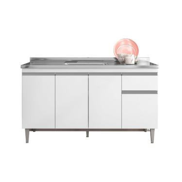 Imagem de Balcão Gabinete Para Pia Tatiane S/tampo 150cm 4 Portas 1 Gav Branco