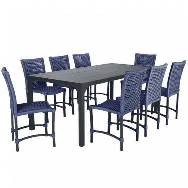 Imagem de 8 Cadeiras Corda Náutica E Mesa Tampo Ripado Retangular 2,00 Azul