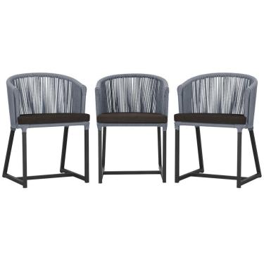 Imagem de 3 Cadeiras De Jantar Noronha Preta Corda Náutica E9 Trama Prata